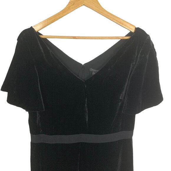 Ann Taylor Petite Velvet V-neck Flutter Short Sleeve A Line Dress Black Size 12P - Picture 3 of 12